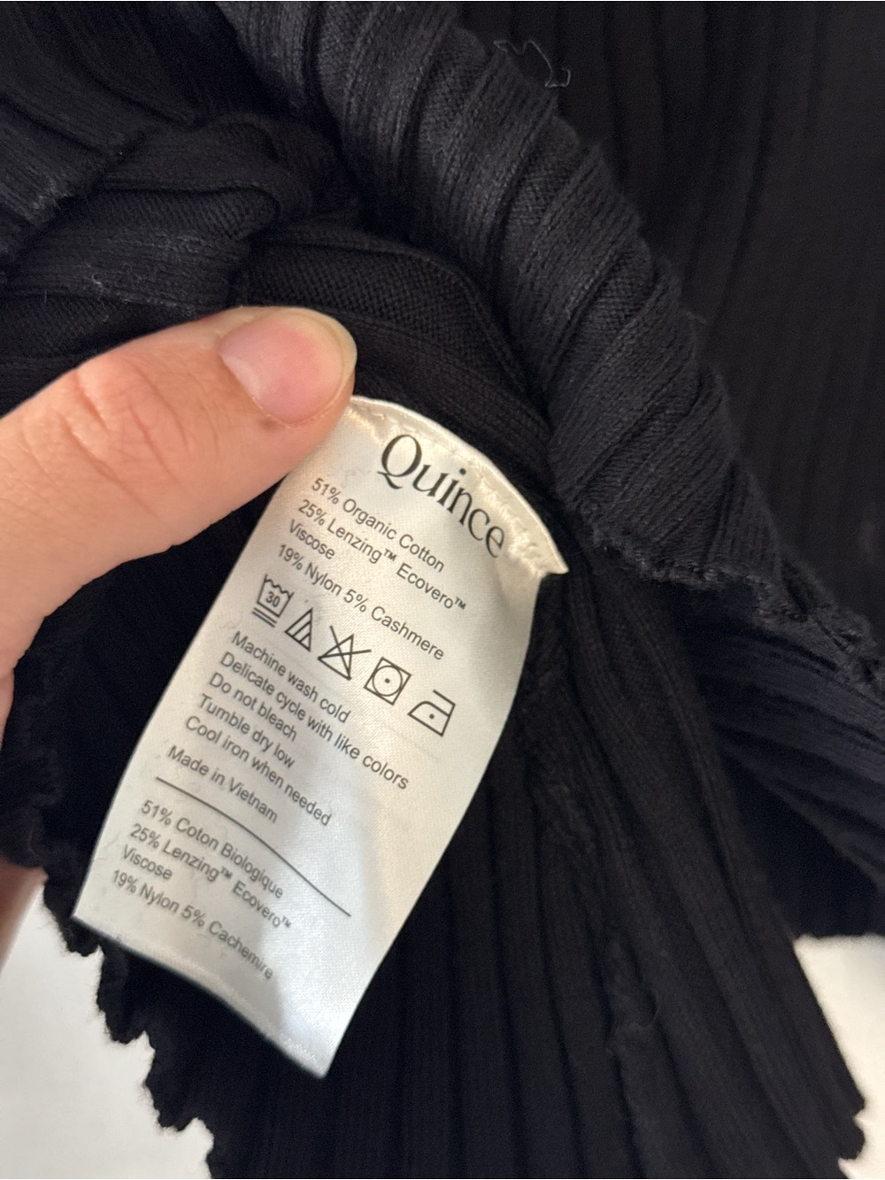 Quince Cotton Cashmere Ribbed Long Sleeve Sweater Black Large - Picture 9 of 9